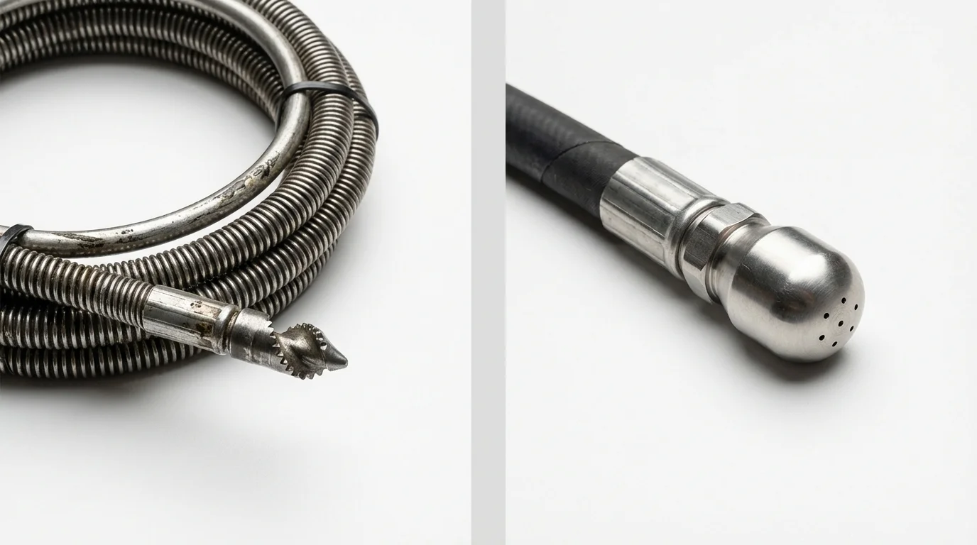 Drain snake cable and hydro jetting nozzle used for drain cleaning in Willow Creek, CA