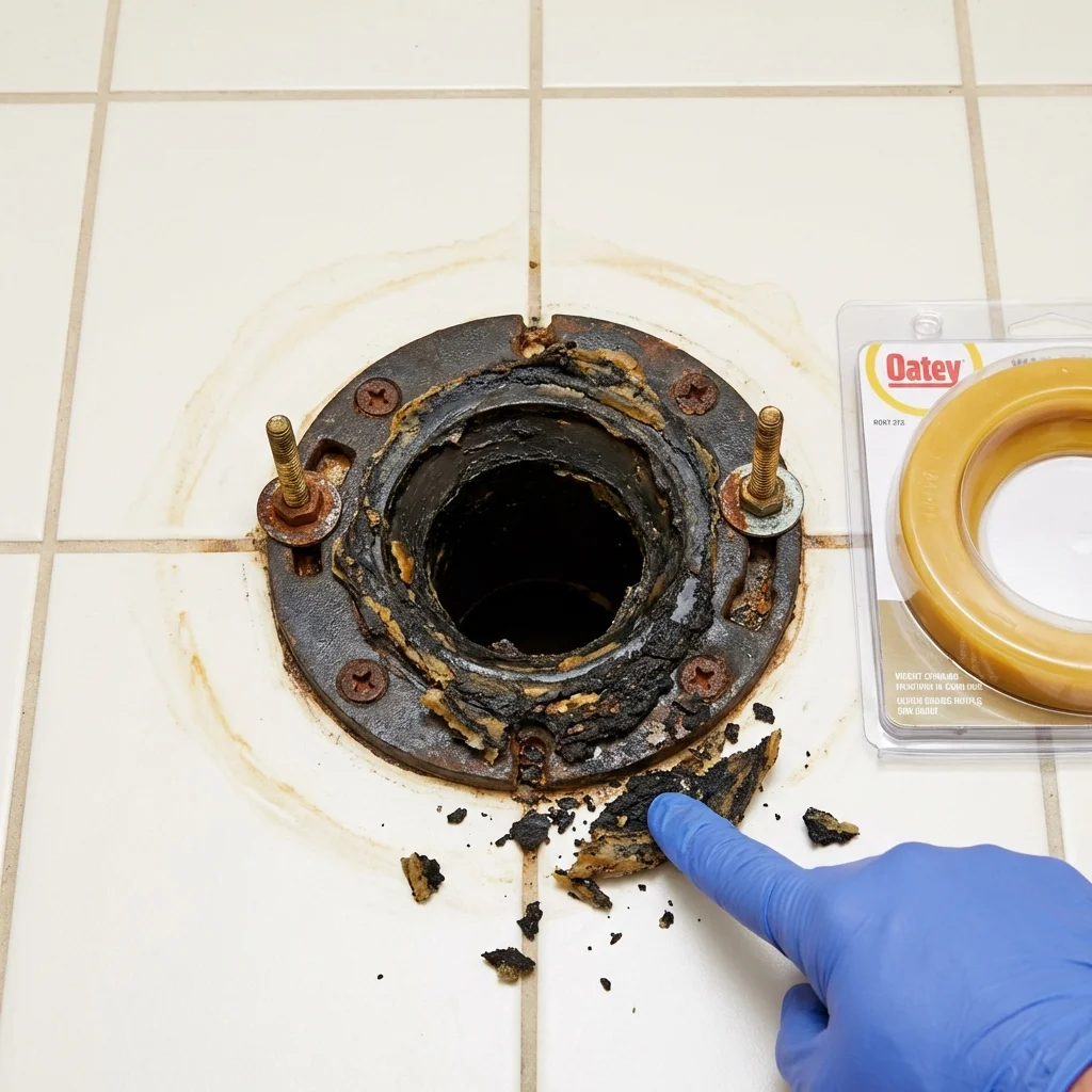 Failed wax ring showing water seepage at the base of a toilet in a Willow Creek, CA home